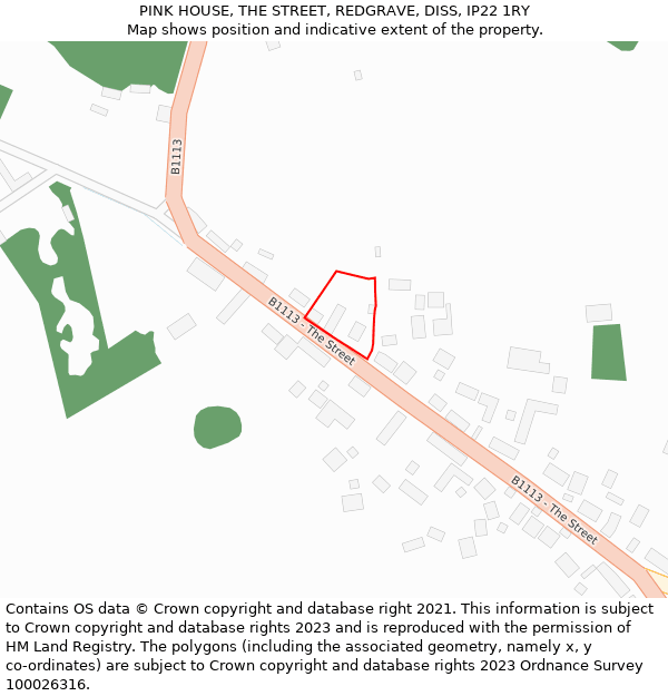 PINK HOUSE, THE STREET, REDGRAVE, DISS, IP22 1RY: Location map and indicative extent of plot