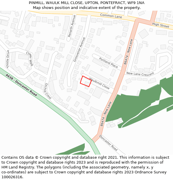 PINMILL, WAULK MILL CLOSE, UPTON, PONTEFRACT, WF9 1NA: Location map and indicative extent of plot