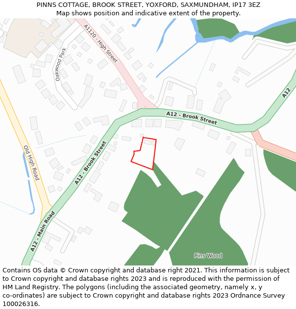 PINNS COTTAGE, BROOK STREET, YOXFORD, SAXMUNDHAM, IP17 3EZ: Location map and indicative extent of plot