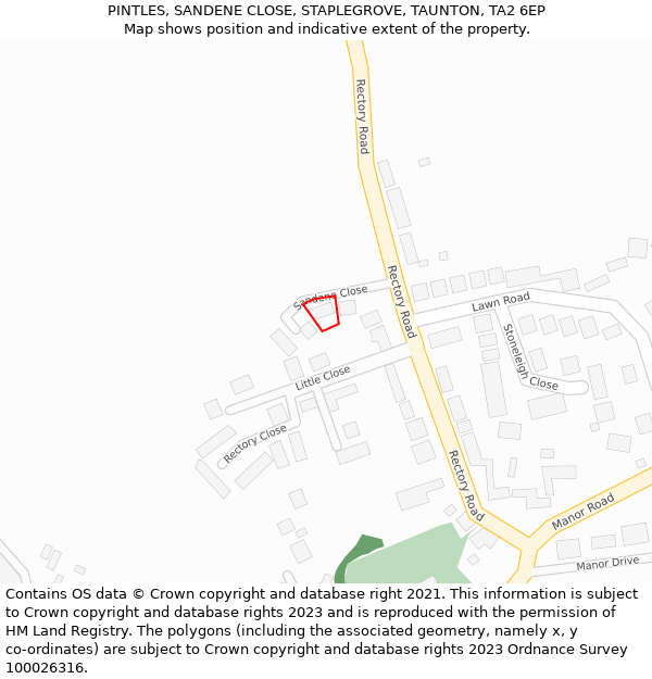 PINTLES, SANDENE CLOSE, STAPLEGROVE, TAUNTON, TA2 6EP: Location map and indicative extent of plot