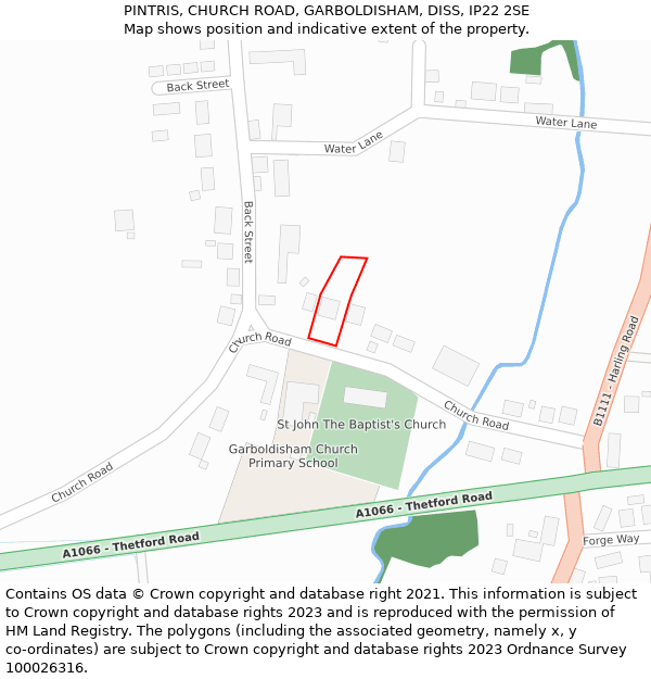 PINTRIS, CHURCH ROAD, GARBOLDISHAM, DISS, IP22 2SE: Location map and indicative extent of plot