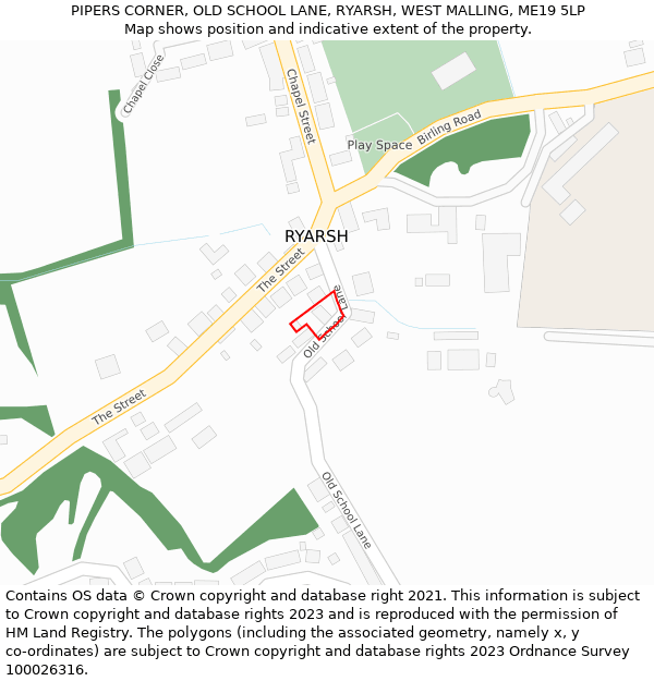 PIPERS CORNER, OLD SCHOOL LANE, RYARSH, WEST MALLING, ME19 5LP: Location map and indicative extent of plot