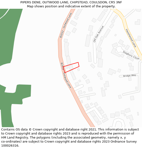 PIPERS DENE, OUTWOOD LANE, CHIPSTEAD, COULSDON, CR5 3NF: Location map and indicative extent of plot