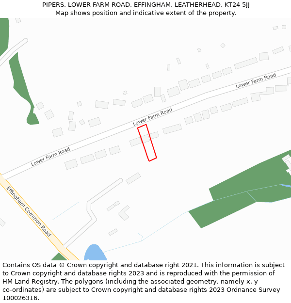 PIPERS, LOWER FARM ROAD, EFFINGHAM, LEATHERHEAD, KT24 5JJ: Location map and indicative extent of plot