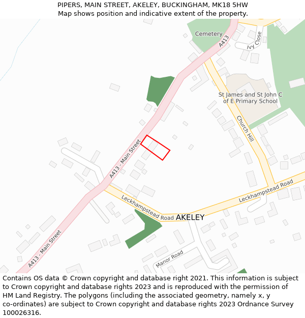PIPERS, MAIN STREET, AKELEY, BUCKINGHAM, MK18 5HW: Location map and indicative extent of plot