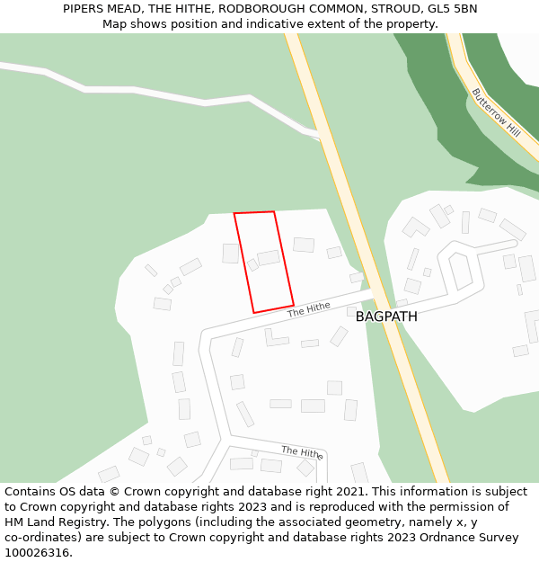 PIPERS MEAD, THE HITHE, RODBOROUGH COMMON, STROUD, GL5 5BN: Location map and indicative extent of plot