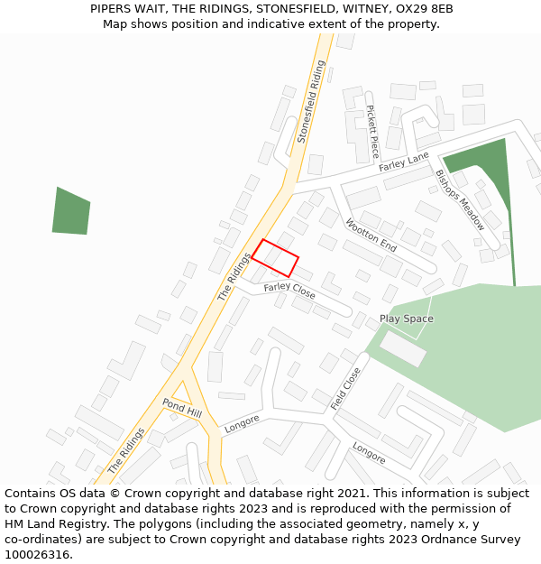 PIPERS WAIT, THE RIDINGS, STONESFIELD, WITNEY, OX29 8EB: Location map and indicative extent of plot