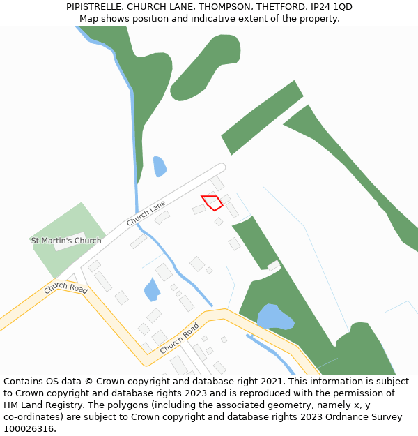 PIPISTRELLE, CHURCH LANE, THOMPSON, THETFORD, IP24 1QD: Location map and indicative extent of plot