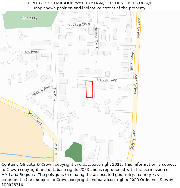 PIPIT WOOD, HARBOUR WAY, BOSHAM, CHICHESTER, PO18 8QH: Location map and indicative extent of plot
