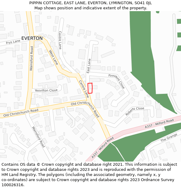 PIPPIN COTTAGE, EAST LANE, EVERTON, LYMINGTON, SO41 0JL: Location map and indicative extent of plot