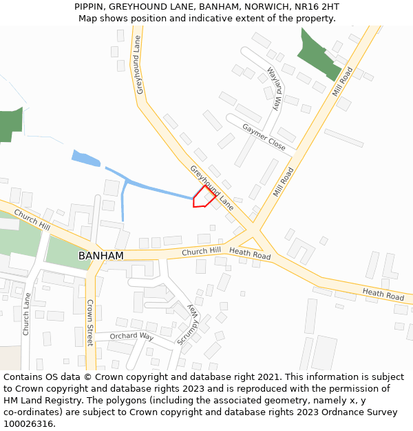PIPPIN, GREYHOUND LANE, BANHAM, NORWICH, NR16 2HT: Location map and indicative extent of plot
