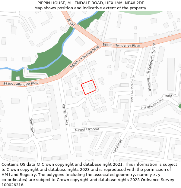 PIPPIN HOUSE, ALLENDALE ROAD, HEXHAM, NE46 2DE: Location map and indicative extent of plot