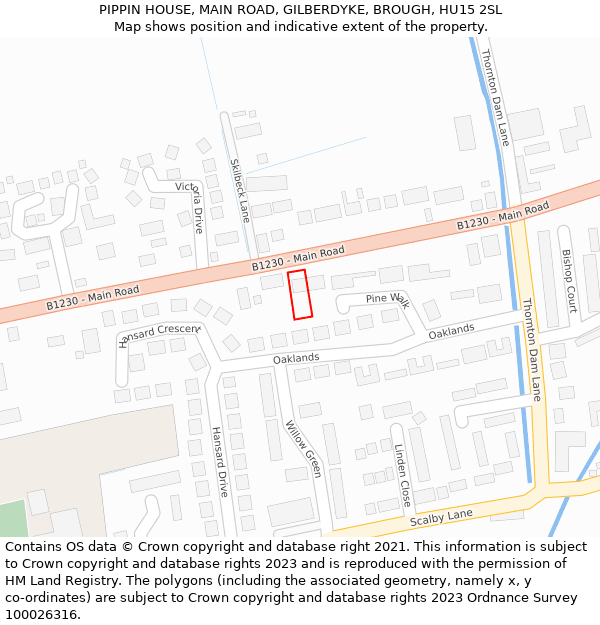 PIPPIN HOUSE, MAIN ROAD, GILBERDYKE, BROUGH, HU15 2SL: Location map and indicative extent of plot