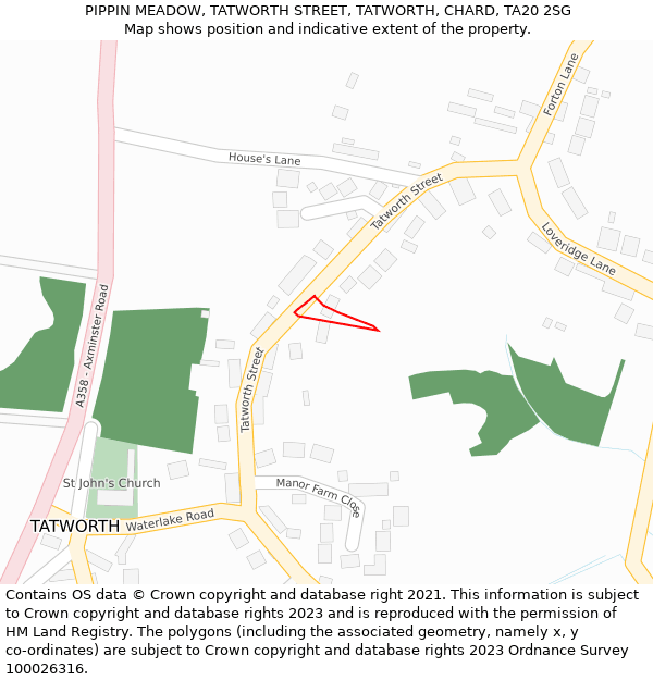 PIPPIN MEADOW, TATWORTH STREET, TATWORTH, CHARD, TA20 2SG: Location map and indicative extent of plot