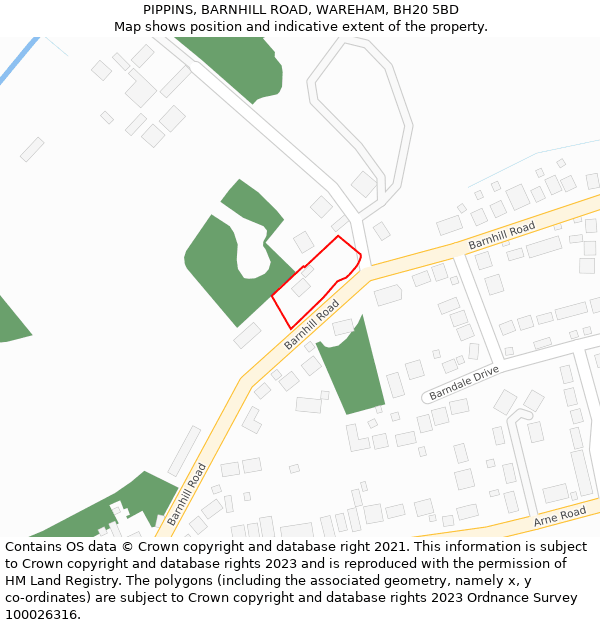 PIPPINS, BARNHILL ROAD, WAREHAM, BH20 5BD: Location map and indicative extent of plot