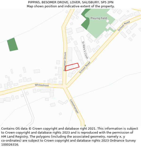 PIPPINS, BESOMER DROVE, LOVER, SALISBURY, SP5 2PN: Location map and indicative extent of plot