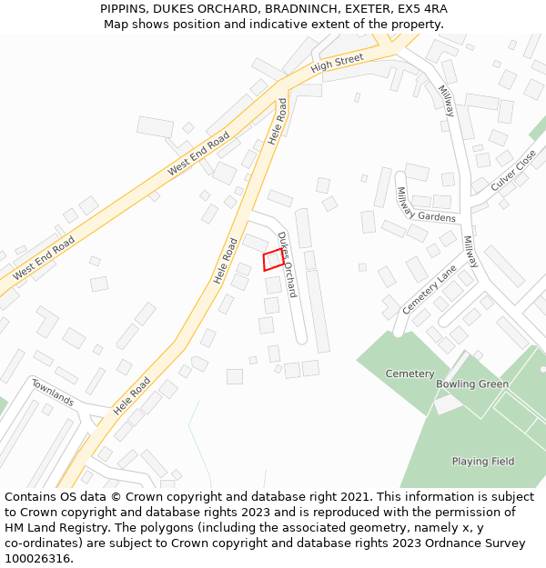 PIPPINS, DUKES ORCHARD, BRADNINCH, EXETER, EX5 4RA: Location map and indicative extent of plot