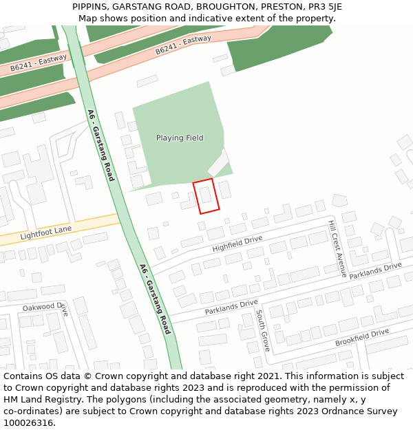 PIPPINS, GARSTANG ROAD, BROUGHTON, PRESTON, PR3 5JE: Location map and indicative extent of plot