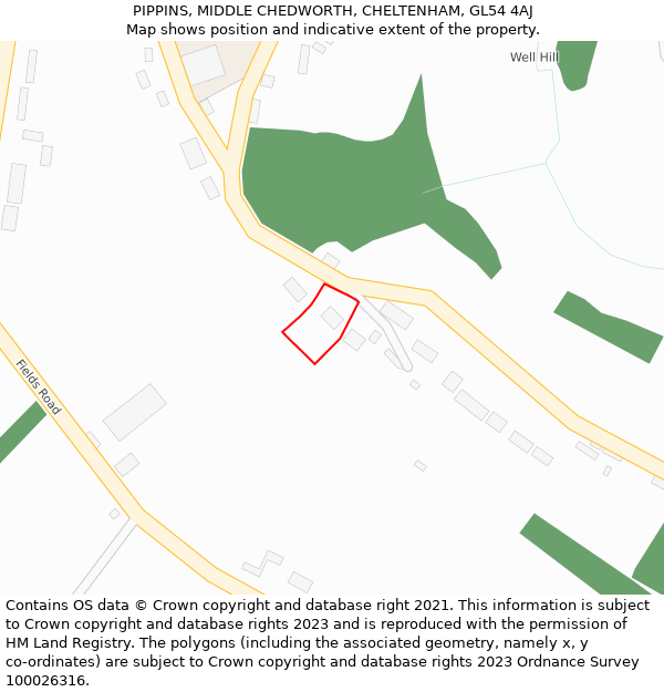 PIPPINS, MIDDLE CHEDWORTH, CHELTENHAM, GL54 4AJ: Location map and indicative extent of plot