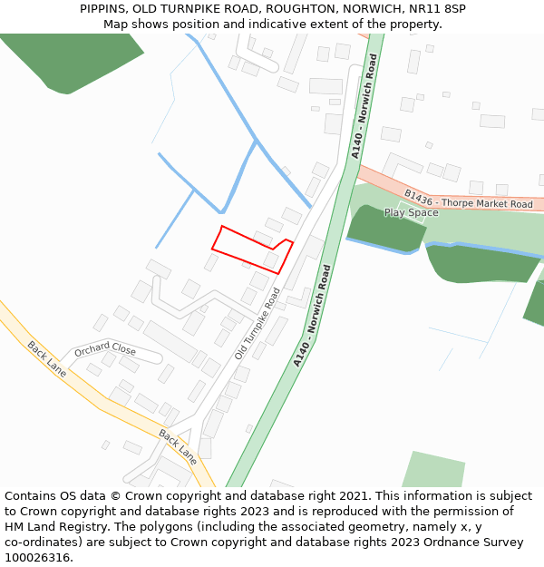 PIPPINS, OLD TURNPIKE ROAD, ROUGHTON, NORWICH, NR11 8SP: Location map and indicative extent of plot