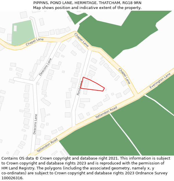 PIPPINS, POND LANE, HERMITAGE, THATCHAM, RG18 9RN: Location map and indicative extent of plot