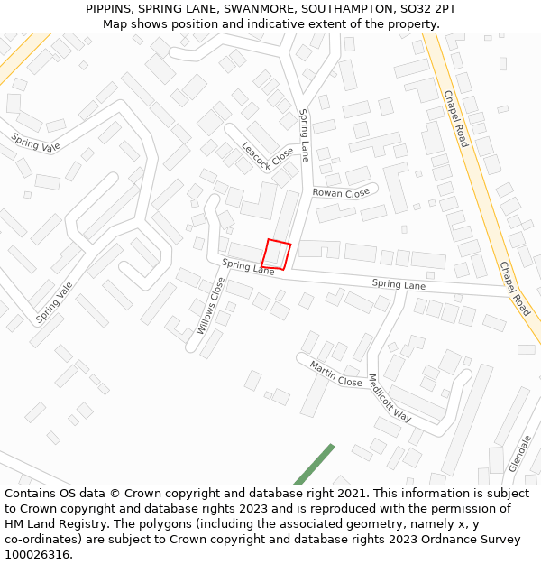 PIPPINS, SPRING LANE, SWANMORE, SOUTHAMPTON, SO32 2PT: Location map and indicative extent of plot