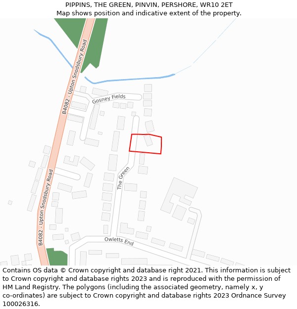PIPPINS, THE GREEN, PINVIN, PERSHORE, WR10 2ET: Location map and indicative extent of plot