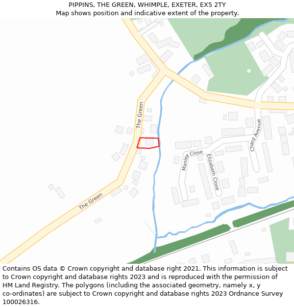 PIPPINS, THE GREEN, WHIMPLE, EXETER, EX5 2TY: Location map and indicative extent of plot