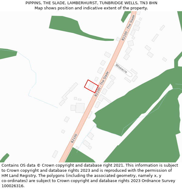 PIPPINS, THE SLADE, LAMBERHURST, TUNBRIDGE WELLS, TN3 8HN: Location map and indicative extent of plot