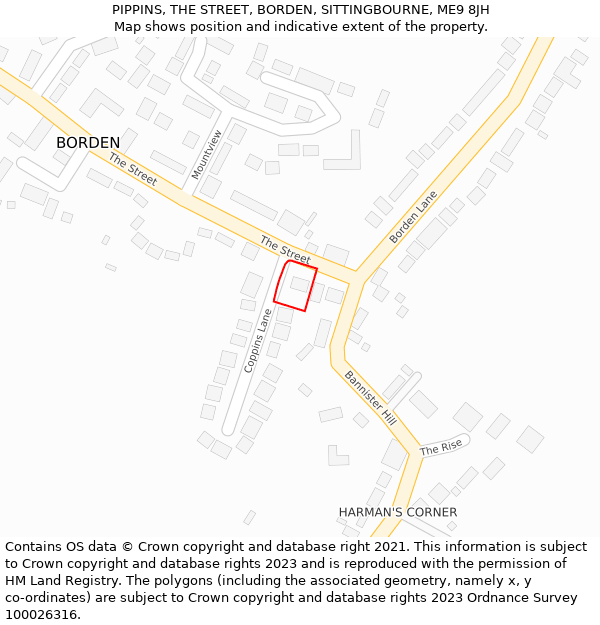 PIPPINS, THE STREET, BORDEN, SITTINGBOURNE, ME9 8JH: Location map and indicative extent of plot