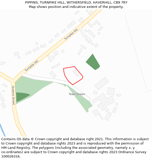 PIPPINS, TURNPIKE HILL, WITHERSFIELD, HAVERHILL, CB9 7RY: Location map and indicative extent of plot