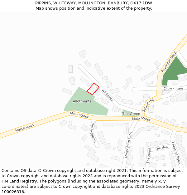 PIPPINS, WHITEWAY, MOLLINGTON, BANBURY, OX17 1DW: Location map and indicative extent of plot