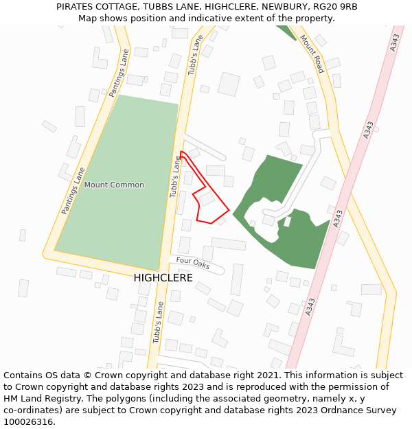 PIRATES COTTAGE, TUBBS LANE, HIGHCLERE, NEWBURY, RG20 9RB: Location map and indicative extent of plot
