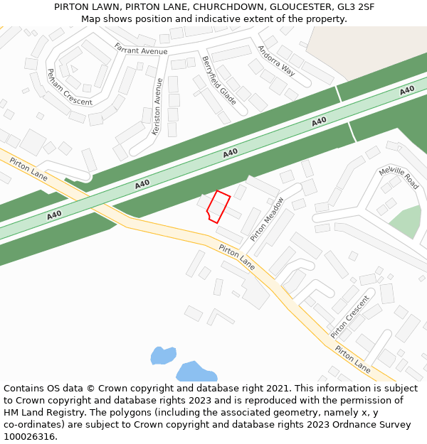 PIRTON LAWN, PIRTON LANE, CHURCHDOWN, GLOUCESTER, GL3 2SF: Location map and indicative extent of plot