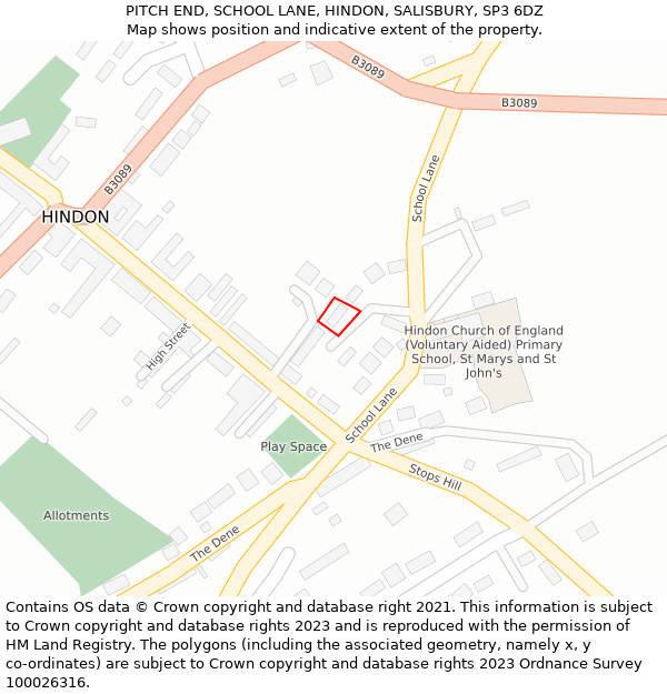 PITCH END, SCHOOL LANE, HINDON, SALISBURY, SP3 6DZ: Location map and indicative extent of plot