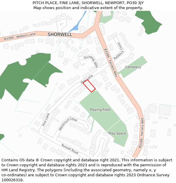 PITCH PLACE, FINE LANE, SHORWELL, NEWPORT, PO30 3JY: Location map and indicative extent of plot