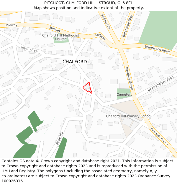 PITCHCOT, CHALFORD HILL, STROUD, GL6 8EH: Location map and indicative extent of plot