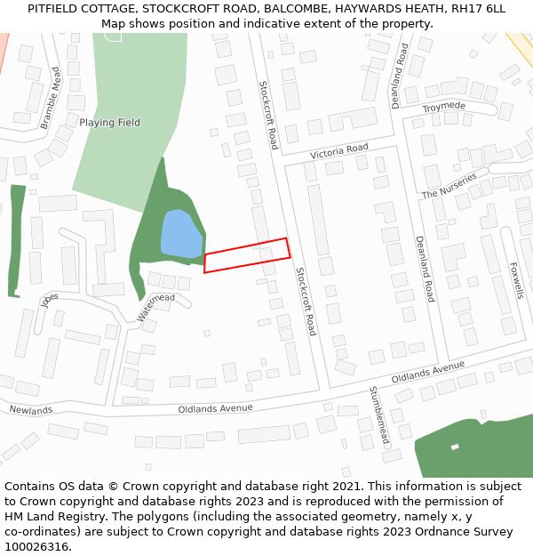 PITFIELD COTTAGE, STOCKCROFT ROAD, BALCOMBE, HAYWARDS HEATH, RH17 6LL: Location map and indicative extent of plot