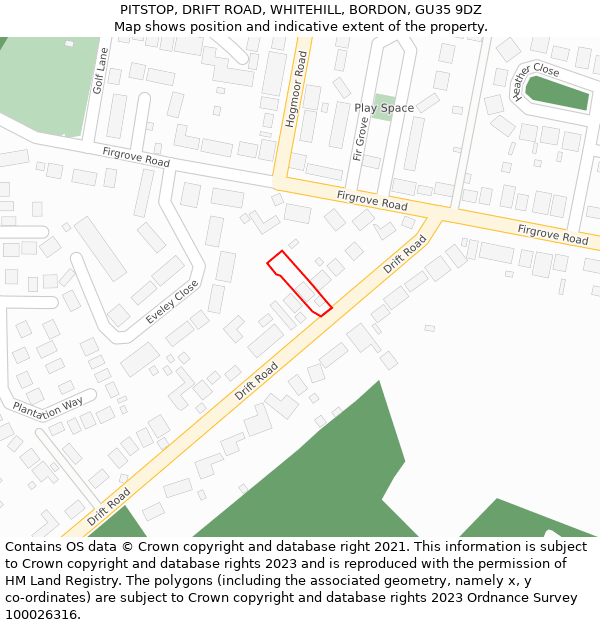 PITSTOP, DRIFT ROAD, WHITEHILL, BORDON, GU35 9DZ: Location map and indicative extent of plot