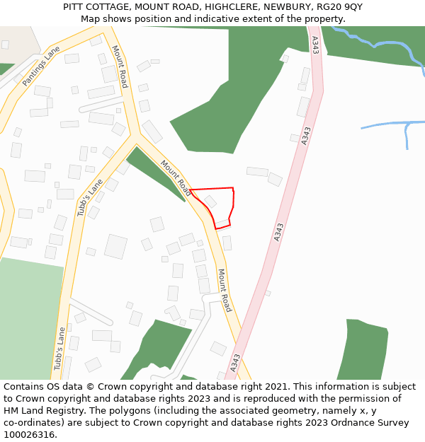PITT COTTAGE, MOUNT ROAD, HIGHCLERE, NEWBURY, RG20 9QY: Location map and indicative extent of plot
