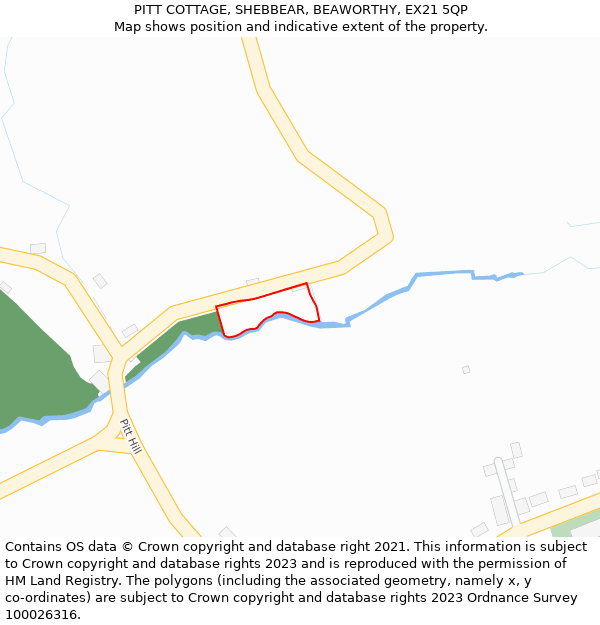 PITT COTTAGE, SHEBBEAR, BEAWORTHY, EX21 5QP: Location map and indicative extent of plot