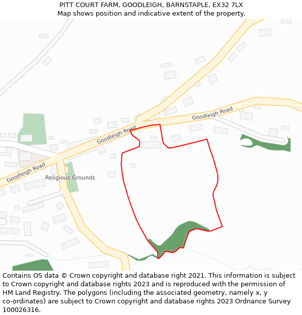 PITT COURT FARM, GOODLEIGH, BARNSTAPLE, EX32 7LX: Location map and indicative extent of plot