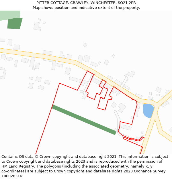 PITTER COTTAGE, CRAWLEY, WINCHESTER, SO21 2PR: Location map and indicative extent of plot