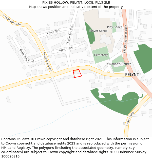 PIXIES HOLLOW, PELYNT, LOOE, PL13 2LB: Location map and indicative extent of plot