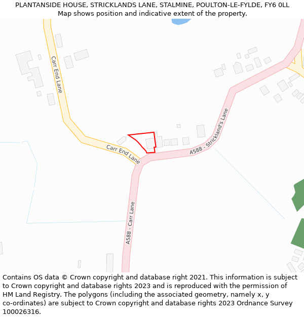 PLANTANSIDE HOUSE, STRICKLANDS LANE, STALMINE, POULTON-LE-FYLDE, FY6 0LL: Location map and indicative extent of plot