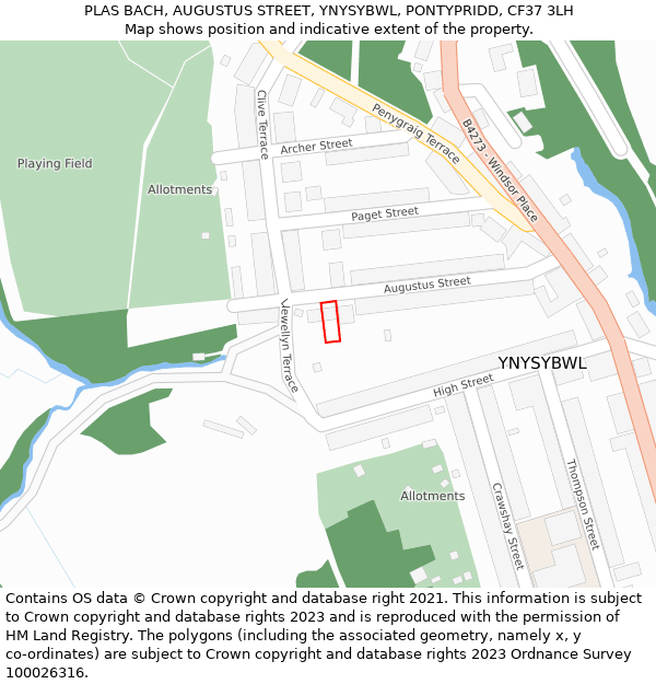 PLAS BACH, AUGUSTUS STREET, YNYSYBWL, PONTYPRIDD, CF37 3LH: Location map and indicative extent of plot