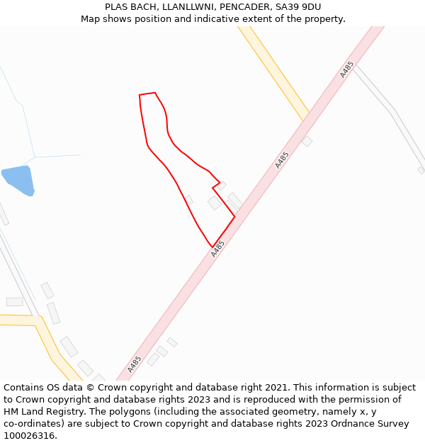 PLAS BACH, LLANLLWNI, PENCADER, SA39 9DU: Location map and indicative extent of plot