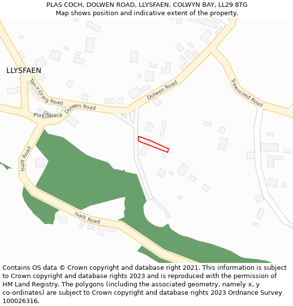 PLAS COCH, DOLWEN ROAD, LLYSFAEN, COLWYN BAY, LL29 8TG: Location map and indicative extent of plot