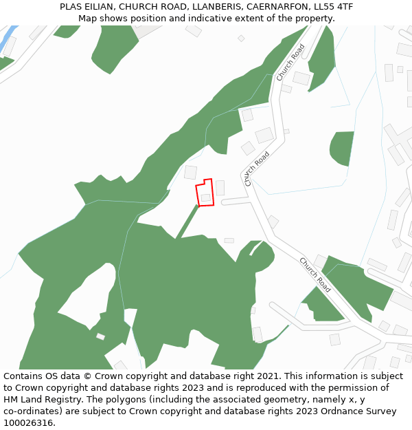 PLAS EILIAN, CHURCH ROAD, LLANBERIS, CAERNARFON, LL55 4TF: Location map and indicative extent of plot