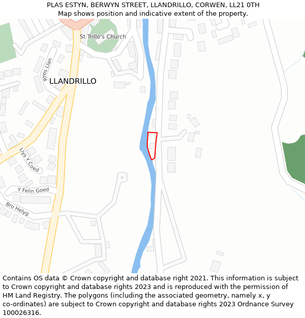 PLAS ESTYN, BERWYN STREET, LLANDRILLO, CORWEN, LL21 0TH: Location map and indicative extent of plot